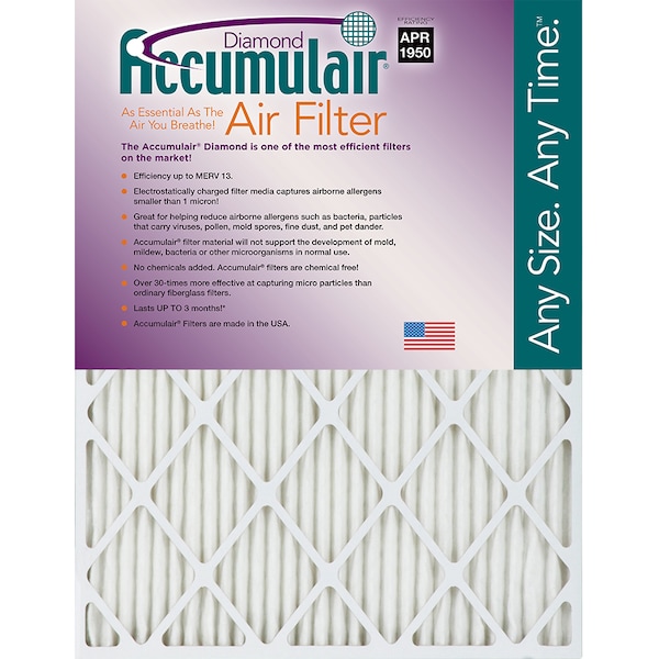 Accumulair Pleated Air Filter, 18" x 20" x 1", 4 Pack FD18X20_4